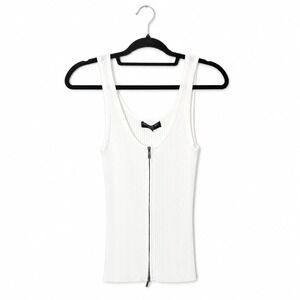 Central Park West Tank Top Women Small White Ribbed Full‎ Zip Front Sleeveless